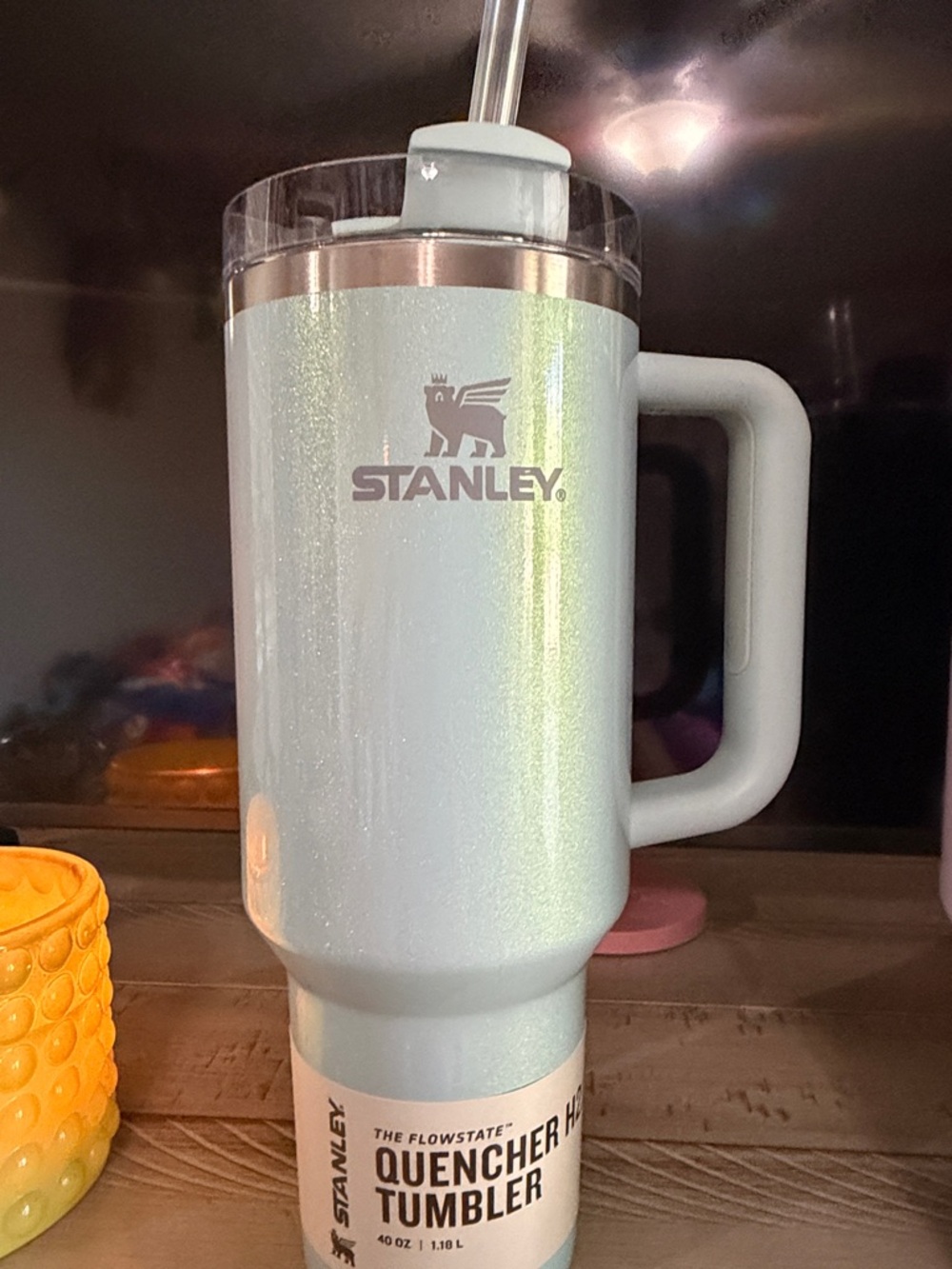 Stanley Pale Aqua Iridescent Quencher Tumbler with Handle